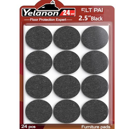 Yelanon Felt Furniture Pads for Hardwood Floors -24 Pcs 2.5" Premium Felt Pads for Chair Legs, Floor Protectors for Furniture, Black - size: 24 pcs Black Round