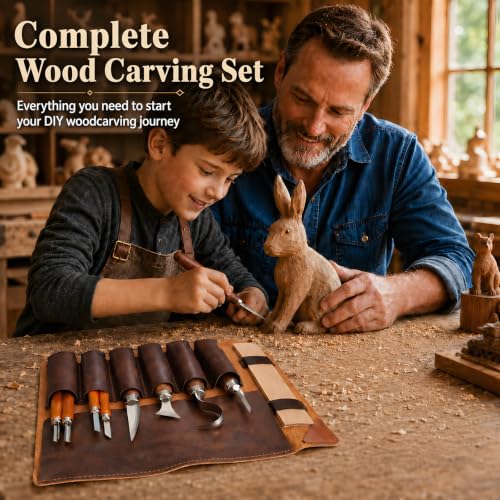 26 in 1 Complete Wood Carving Kit for Beginners with Leather Storage Bag