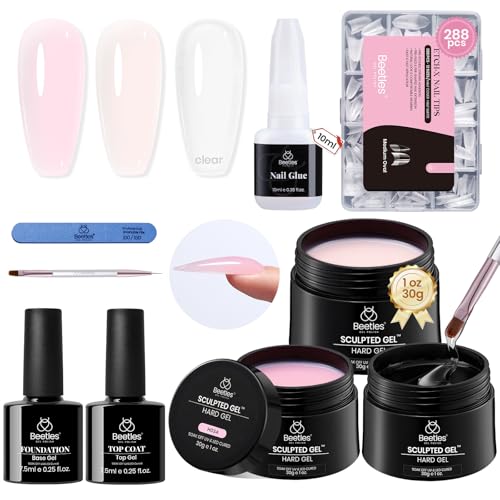 Beetles Hard Gel Nail Extension Kit, 3 Colors with Medium Oval Tips - color: Clear Nude Pink Soft Ease with Medium Oval Nail Tips 3 x 30 g