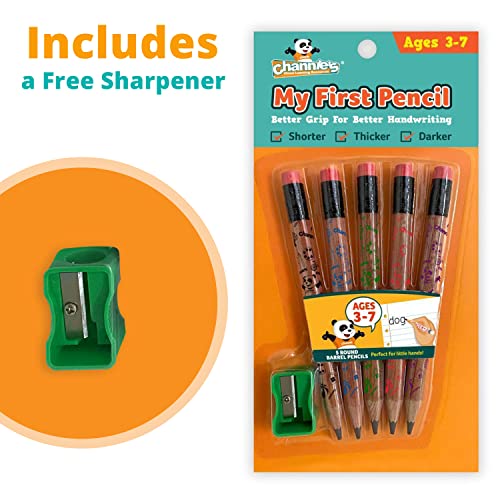 Channie's My First Pencil, Easy-to-Hold Write Size Graphite Jumbo Barrel Presharpened Wooden 2B Small Pencils for 3-7 Year Olds, Brown Color, 2 Pack (5 Pencils Each) - style: Wood Panda, Ages 3-7 (5 Pencils Each) 2-Pack