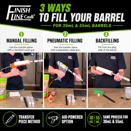 Precision 55 ML Dripless Syringe-Style Caulk and Sealant Applicator – Empty Syringe Barrels, Fine Tip Nozzles, Caps & Easy-Fill System – Ideal for Caulking, Adhesives, and Sealants