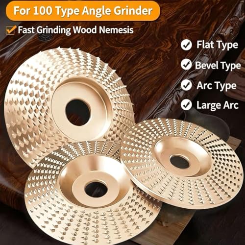 Heavy-Duty Wood Carving Disc Set, Tungsten Carbide Cutting Wheel, Angle Grinder Wood Carving Disc Set, Angle Grinder Polishing Pad for 4" & 4-1/2"Grinders, Sanding(3*Flat Surface)