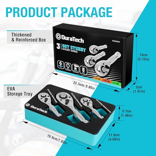 DURATECH 3-Piece Stubby Ratchet Wrench Set, 90-Tooth, 1/4", 3/8", 1/2"drive - style: 1/4" & 3/8" & 1/2" Ratchet Set (3-Piece)