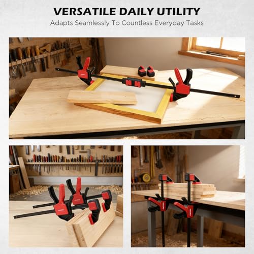 3-Pack 12 Inch Bar Clamps for Woodworking with Clamp Connector, 12" Quick-Release Wood Clamps with 150 LBS Load Limit, Trigger Clamp Set, One-Handed Clamps/Spreader Ideal for Woodworking DIY Projects - style: 12" (3-Pack) | Extends to 24"+