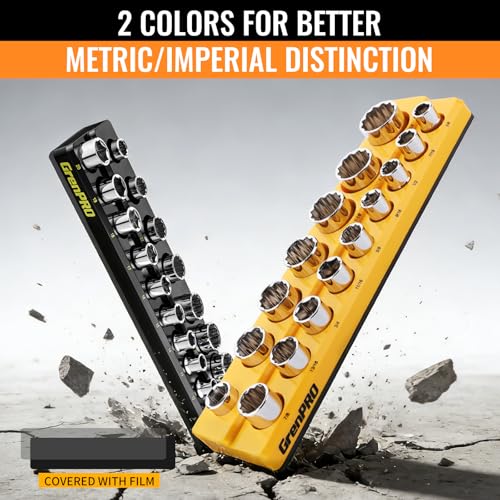 GRENPRO 8-Piece Professional Tool Organizer Set: 6-Piece Magnetic Socket Organizer & 2-Piece Wrench Holders for 1/4", 3/8", 1/2" Drive SAE & Metric Sockets and Wrenches | Saves Space & Easy Access