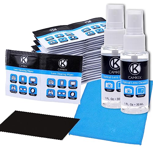 Lens and Screen Cleaning Kit - 2 Spray Bottles, 2 Microfiber Cloths (Size L + S), 50 Individually Wrapped Wet Tissues - for Eyeglasses, Sunglasses, Camera Lenses, Phone/Tablet Screens, etc.