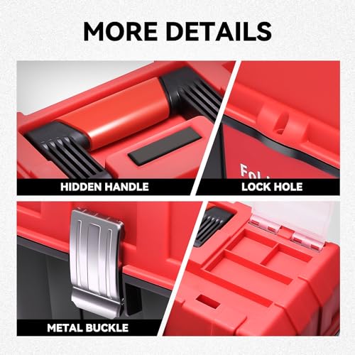 Auto Dynasty 3-Layer Folding Tool Box, Portable w/Non-Slip Handle Tray, Red - color: Red, size: 3-Layer