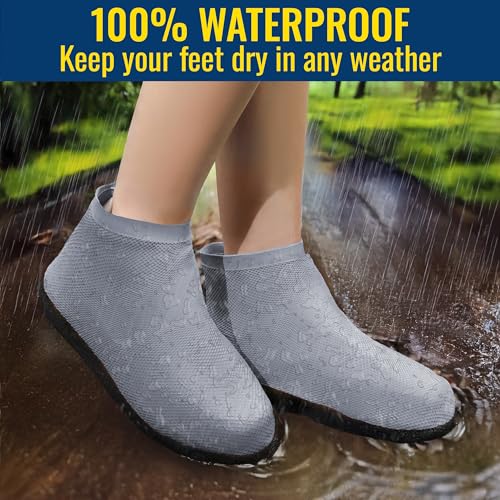 Rain Shoe Covers Waterproof Reusable Galoshes Overshoes - color: Grey, size: Large