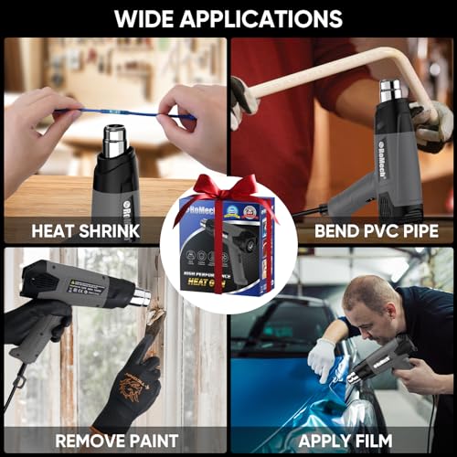 ROMECH 1500W Heavy Duty Heat Gun, Variable Temperature Control Hot Air Gun Kit with 2 Air Flow 120°F~1200°F and 4 Nozzles for Crafts Shrink Wrap (Gray) - color: Grey