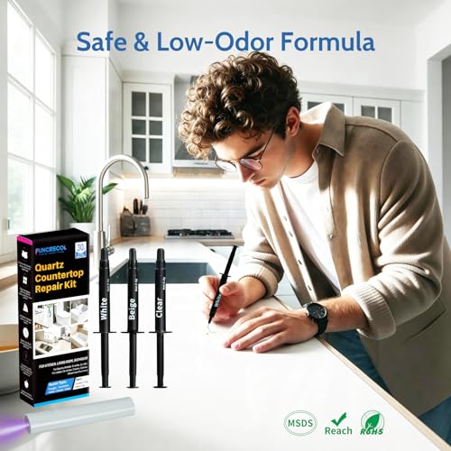 Quartz Countertop Repair Kit, Granite & Marble Repair Kit, 30s Quick-Drying Repair Chip for Edge Chips, Cracks, Scratches and Holes on Ceramic Tile, Bath Tub, Sink and Other Stone Surfaces - size: 0.09 Fl Oz (Pack of 3)
