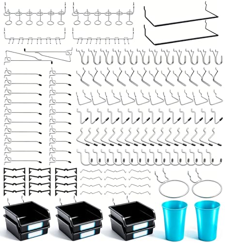 FRIMOONY Pegboard Hooks, with Bins, Peg Locks, for Organizing Various Tools, 204 PCS, 80 of Which are Locks - style: 204PCS