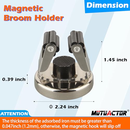 MUTUACTOR Magnetic Broom Holder,Anti-broken Broom and Mop Tool Holder,2PCS Adjustable Magnet Holder Broom Mop Clip with 360 Swivel Rack for Hanging in Metal Door Refrigerators Washer Machine - style: Anti-broken,Silver&Black,2PCS