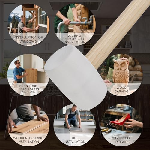 Gunpla Rubber Mallet - 8 oz Anti-Slip Wooden Handle Soft Double Face White Rubber Head Mallet for DIY, Tile Setting, Laminate Flooring Installs & More - size: 8oz