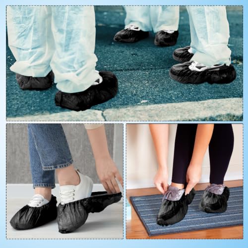 200 Pcs Disposable Shoe Covers with 2 Dispenser Boxes, Black - color: Black