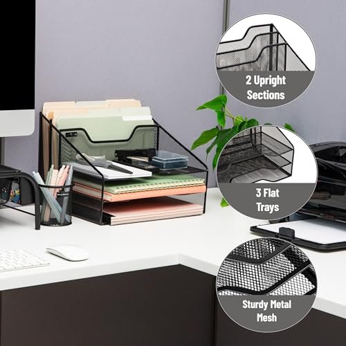 Mind Reader File Organizer, Set of 2, Desk Organizer, Storage, Paper Tray, Office, Metal Mesh, 12.5"L x 11.5"W x 9.5"H, Black