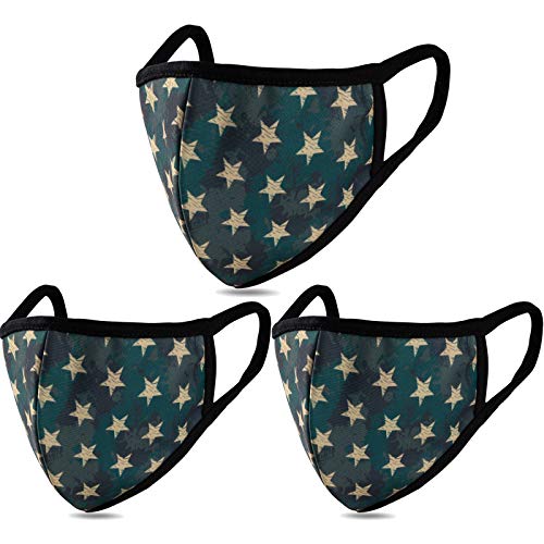 Cloth Face Mask for Women, Men - Reusable Fabric Masks with Nose Wire - color: 3 Pcs Stars Camo