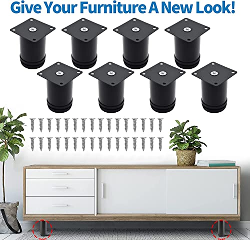 3 Inch Metal Furniture Legs Stainless Steel Adjustable Legs Black Metal Legs Round Cabinet Legs for Coffee Table Cabinet Desk Sofa Shelves, Pack of 8 - color: Black, size: 3"