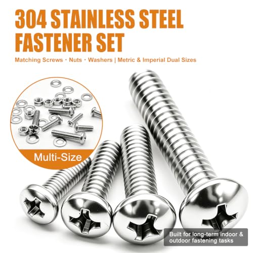 mankk 408PCS Machine Screws Assortment Kit, SAE & Metric Nuts Bolts - size: SS #6/#8/#10&M3/M4/M5, style: Phillips Pan Head