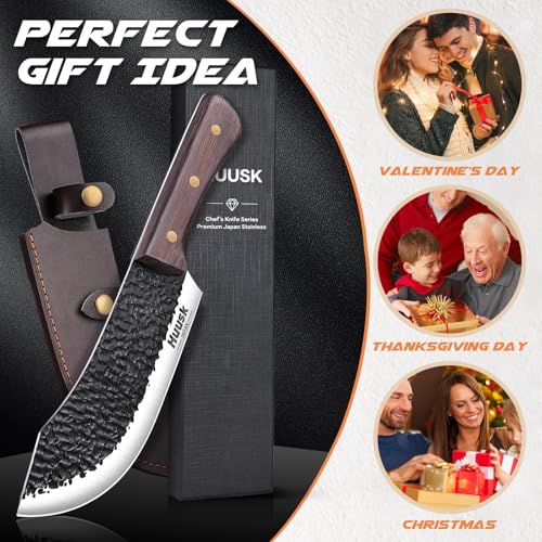 Huusk Butcher Knife for Meat Cutting with Sheath, Cool Gifts for Men - size: 7.5"