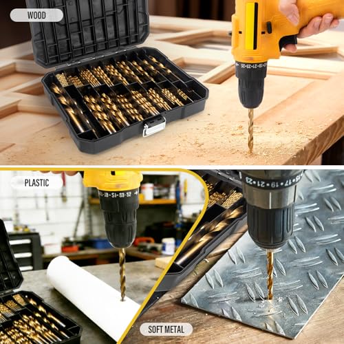 230 Pcs Drill Bit Set, 135°Tip High Speed Steel for Wood, 3/64"-1/2"