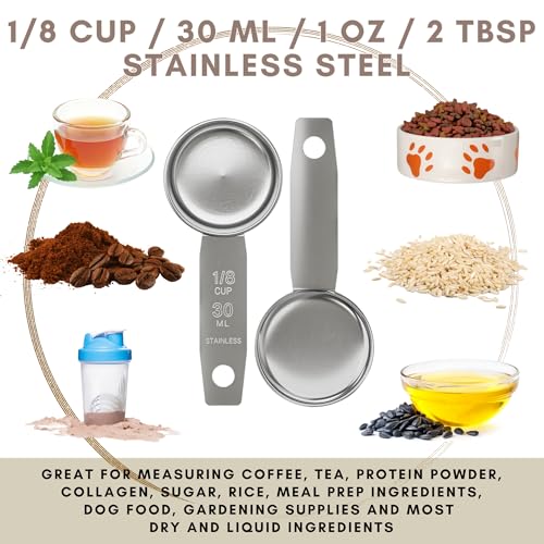 1/8 Cup Stainless Steel Measuring Cup | Sturdy Metal 30 ml | 30 cc | 1 oz | Single Cup for Wet and Dry Ingredients | Great for use as 1/8 Cup Coffee Scoop - 1 PK - size: 1/8 Cup