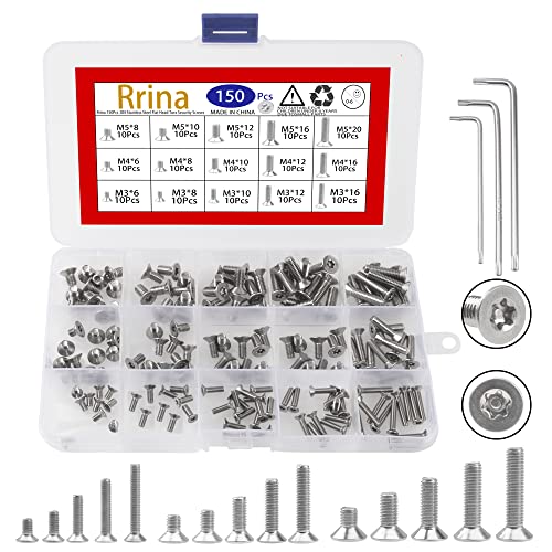 150Pcs 304 Stainless Steel Flat Head Torx Security Machine Screws Tamper Resistant Screw Assortment Set, M3 M4 M5 with 3 Wrench(T10 T20 T25)