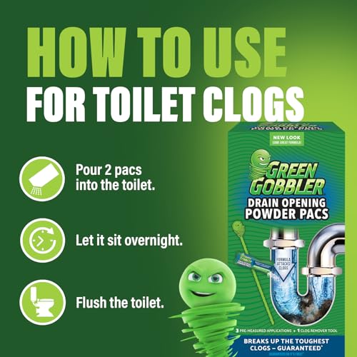 Green Gobbler Drain Clog Remover & Drain Cleaner Powder (5 Pacs & 5 Tools)