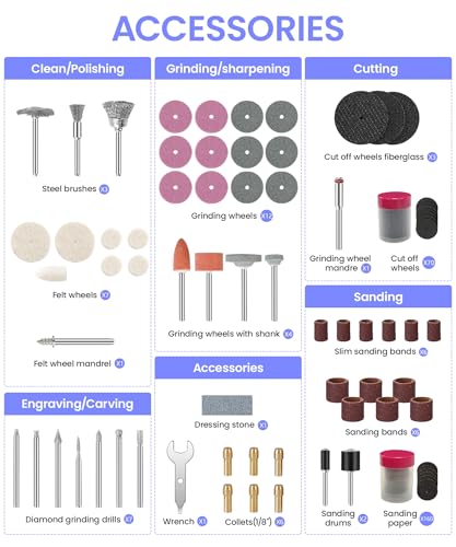 HARDELL 287Pcs Rotary Accessory Kit w/ 1/8" Shanks, for Cutting & Polishing - color: Blue+White