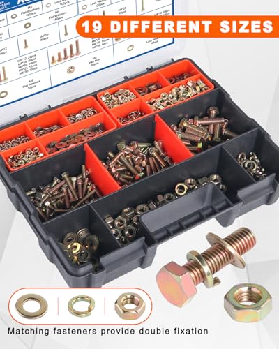 1500PCS 19 Sizes Metric Bolt Assortment Bolts with Assorted Nuts and Washer