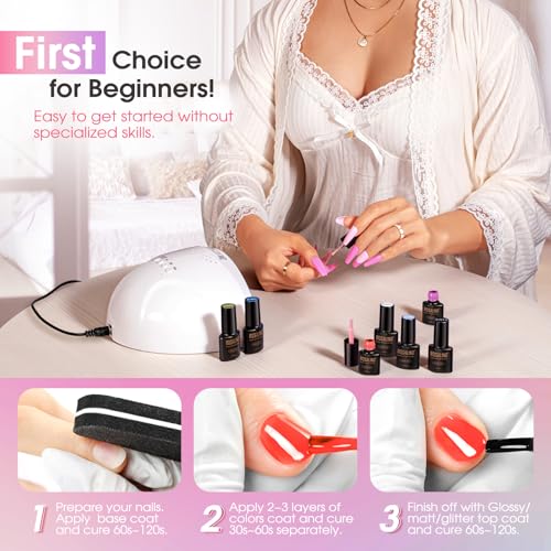 ROSALIND 30pcs All Seasons Gel Nail Polish Set with Base and Gel Top Coat | 26 Nude Blue Red Colors Gel Polish,3Pcs Glossy Matte Glitter Top Coat and Base Coat, Gel Nails art Kit, DIY Salon at Home - color: Rose Serise