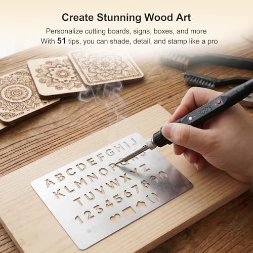 Professional Wood Burning Kit, 60 Pcs Adjustable Temperature Wood Burning Pen Set - Ultimate DIY Wood Burning Tool in Premium Metal Case, Ideal Gift for Pyrography, Wood, Leather, Carving, Soldering