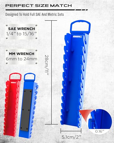 2-Pack Magnetic Wrench Organizer Set, 24-Slot Premium Wrench Rack Holder with Non-Slip Carry Handle for Tool Box Drawer Wall Storage, SAE (1/4'' to 15/16'') & Metric (6mm to 24mm) - style: 24-Slot Compact Handle / 2-Pack