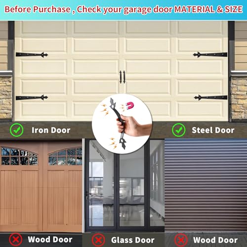 Magnetic Garage Door Hardware,Garage Door Magnetic Decorative Hardware with 4 Hinges + 2 Handles Gave Your Door a New Look,Garage Door Magnets Easy Install,Never Fade Garage Door Handle(Modern Style) - style: Modern