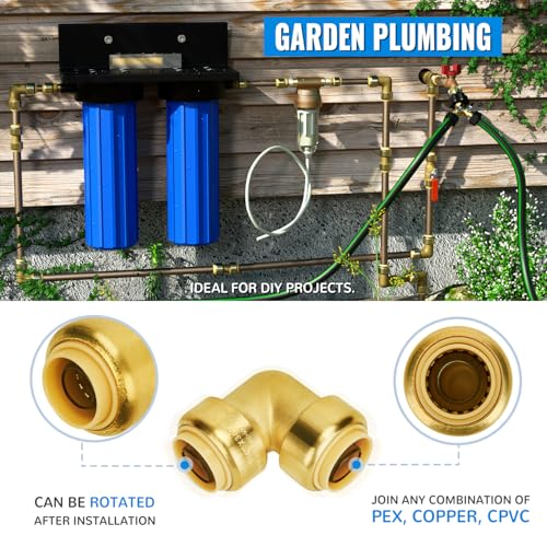 SUNGATOR 3/4 Inch 90-Degree Elbow, Push-to-Connect Pipe Fittings, 12-Pack - color: Brass 90 Degree Elbow, 12 Pack, size: 3/4 Inch