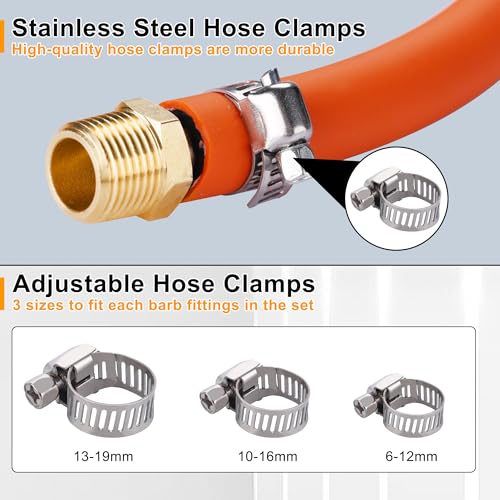 22Pcs Brass Hose Barb Fittings Male Pipe Adapter Kit with Clamps - size: 22pcs barb adapter