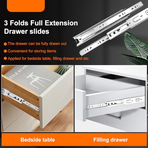 18 inch Drawer Slides 4 Pairs (8pcs) 3 fold Full Extension Side Mount Cabinet Drawer Glides 18" Silver Cabinet Rails for Dresser, Cabinet, Kitchen,Trash Can, Wardrobe 100 LB Capacity - size: 18 Inch