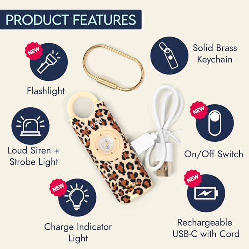She’s Birdie 3.0 New Version – The Original Personal Safety Alarm for Women by Women–Loud Siren, Flash Light and Rechargeable Battery in a Variety of Colors (Cheetah) - color: Cheetah