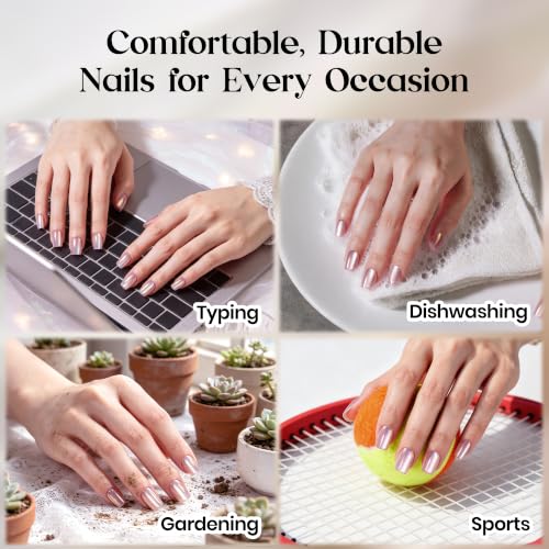 Beetles Pearl Chrome Press On Nails, Purple Cat Eye Short Square, 30 PCS - color: 4A - Pearl Punk - S