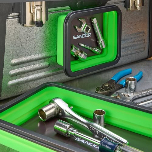 Collapsible Magnetic Parts Tray Set - 3 Different Size Tool Trays - Green - color: Green