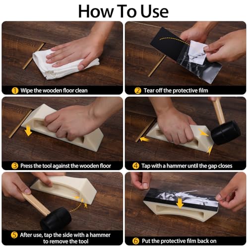 Floor Gap Fixer Tool – Easy Plank Grabber with Mallet & Washable Pads, Quick Flooring Tools for Laminate, Vinyl & Hardwood Repair at Home-White - color: White