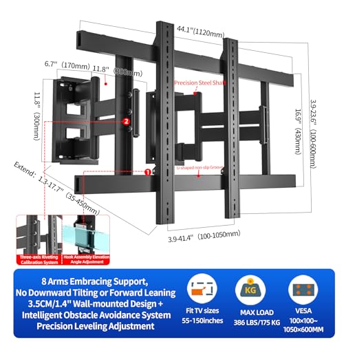 Corner TV Wall Mount for 55-150 inch TV, TV Bracket Hold 386 lbs - size: 55-150 inch