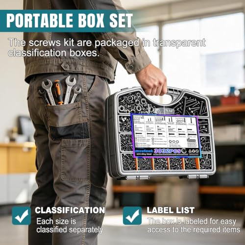 mxuteuk 3032PCS Machine Screws Assortment Kit,#6#8#10 M2 M3 M4 M5 SAE & Metric Screws Assortment Kits,10.9 Alloy Steel Hex Socket Button Head Bolts Nuts Washers Set Suitable for 3D Printer,DIY - size: 3032PCS #6#8#10 & M2-M5