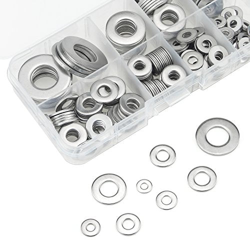 260 Pieces 8 Sizes Stainless Steel Flat Washers, 1/2 3/8 5/16 1/4 12# 10# 8# 6# Hardware Gasket Assortment Kit - size: Stainless Washers Kit (260 Pieces)