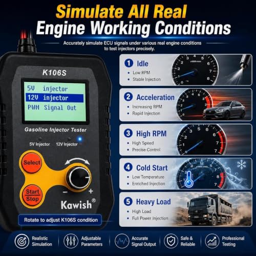 Fuel Injector Tester Cleaner Kit, PWM Injector Test Tool for Car - color: Gray-106s