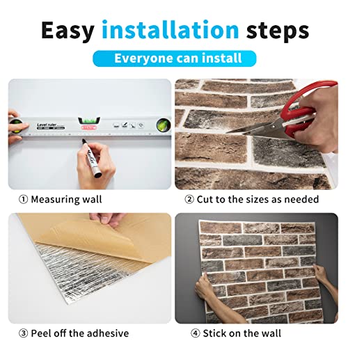 Art3d 10-Pack Durable Faux Brick Peel and Stick 3D Wall Panels, Gray Brown - color: Gray/Brown, size: 10pcs-27x27inch