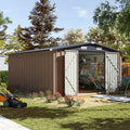 Aoxun 10 x 12FT Outdoor Storage Shed with Double Hinged Large Door, Brown