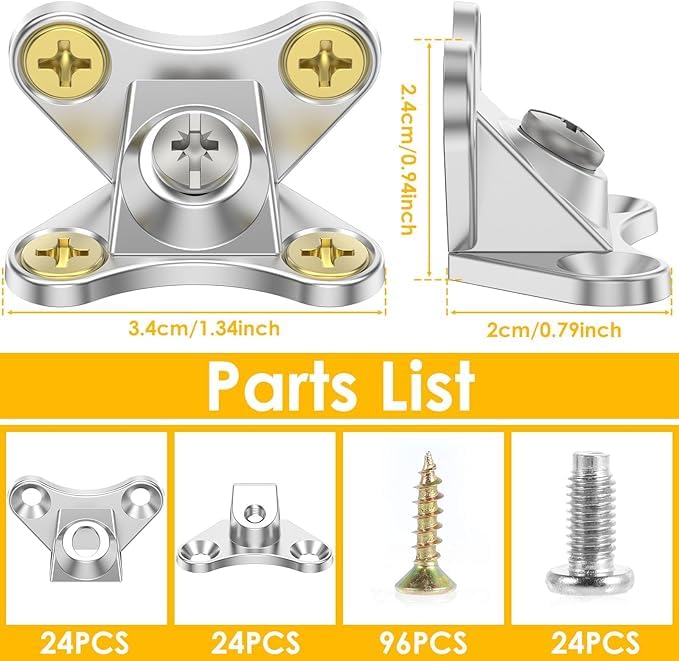 24Pack Butterfly Corner Bracket Detachable Corner Brace Alloy Right Angle L Bracket with Screws, Butterfly Shape Corner Fastener for Wood Furniture Cabinet Shelves Table Chair Bed (Nickel)