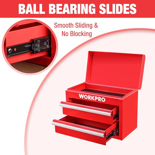 WORKPRO Metal Mini Tool Box with 2 Drawers and Top Storage - color: Red