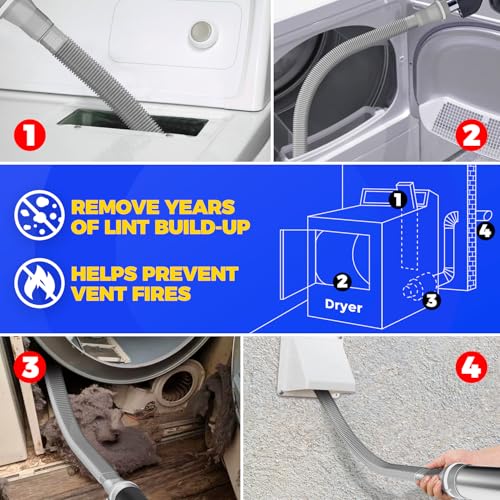 Holikme Dryer Vent Cleaner Kit, Vacuum Hose Attachment, 2-Piece, Gray | Adjustable Cable Tie for Easy Attachment, Flexible Lint Brush Removes Lint from Dryer Lint Screens and Tight Spaces - color: Gray