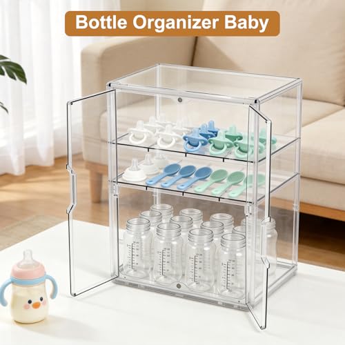 ERTIUANIO Baby Bottle Organizer for Countertop Cabinet Storage - size: X-Large, style: 3-Tier Double-Door